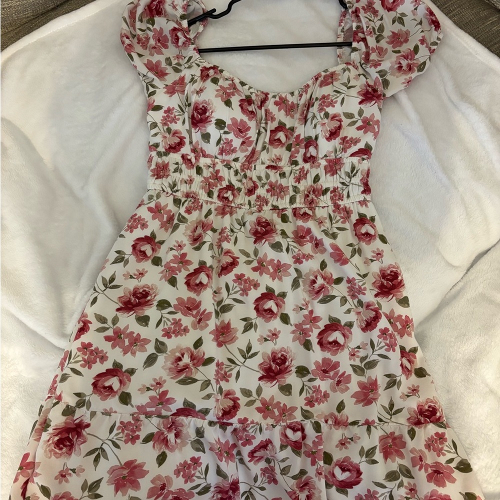 Hollister red and Green Floral Dress